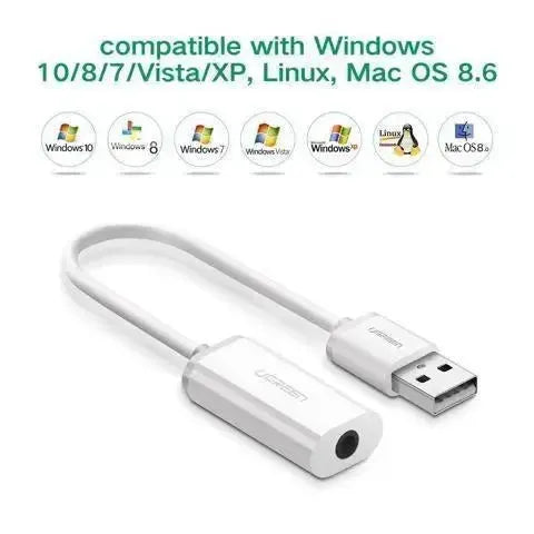 UGREEN 30712 USB A Male To 3.5mm Aux Cable White