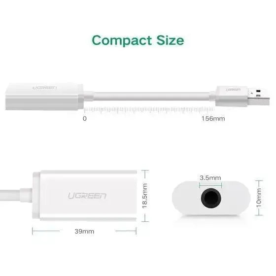 UGREEN 30712 USB A Male To 3.5mm Aux Cable White