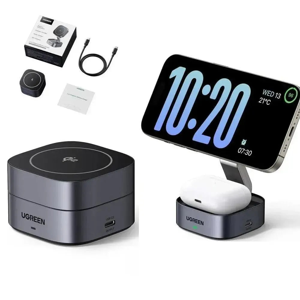 UGREEN 35316 2 In 1 Foldable 15W Magnetic Wireless Charger Black