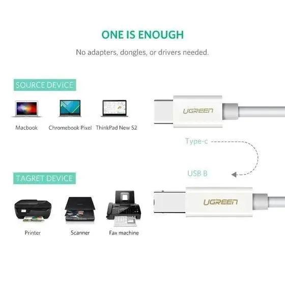 UGREEN 50446 USB-C To USB 2.0 Print Cable 2m Black