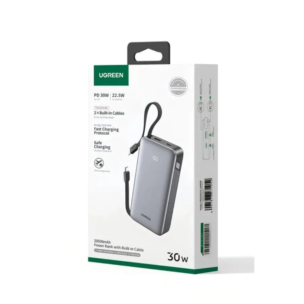 UGREEN 55985B 20000mAh 30W Power Bank With Built-In USB-C Cable