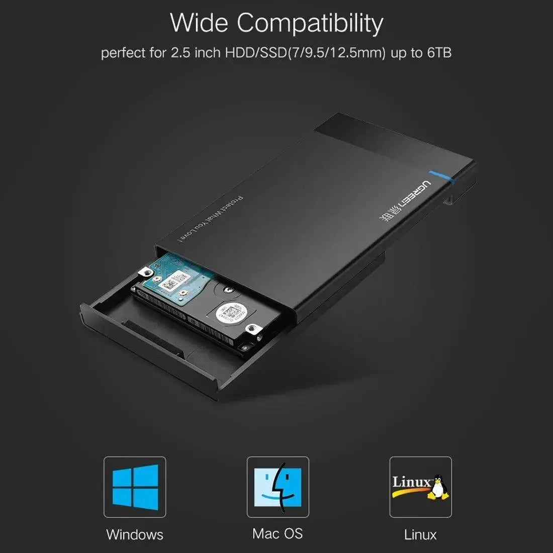 UGREEN US221 HDD Enclosure 2.5 Inch SATA To USB 3.0 SSD Adapter Hard Disk Drive Box External HDD Case Support UASP Protocol