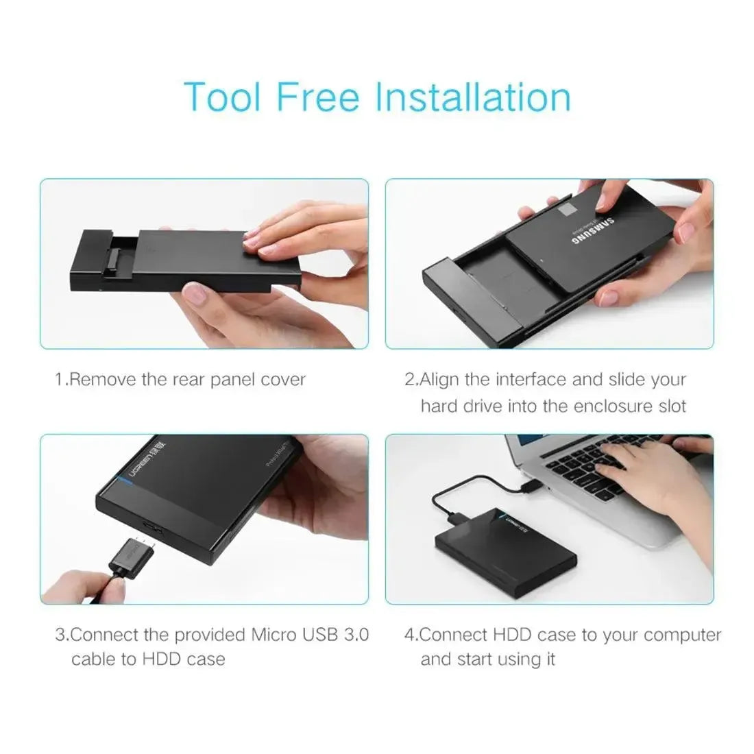UGREEN US221 HDD Enclosure 2.5 Inch SATA To USB 3.0 SSD Adapter Hard Disk Drive Box External HDD Case Support UASP Protocol
