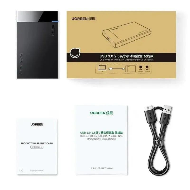UGREEN US221 HDD Enclosure 2.5 Inch SATA To USB 3.0 SSD Adapter Hard Disk Drive Box External HDD Case Support UASP Protocol