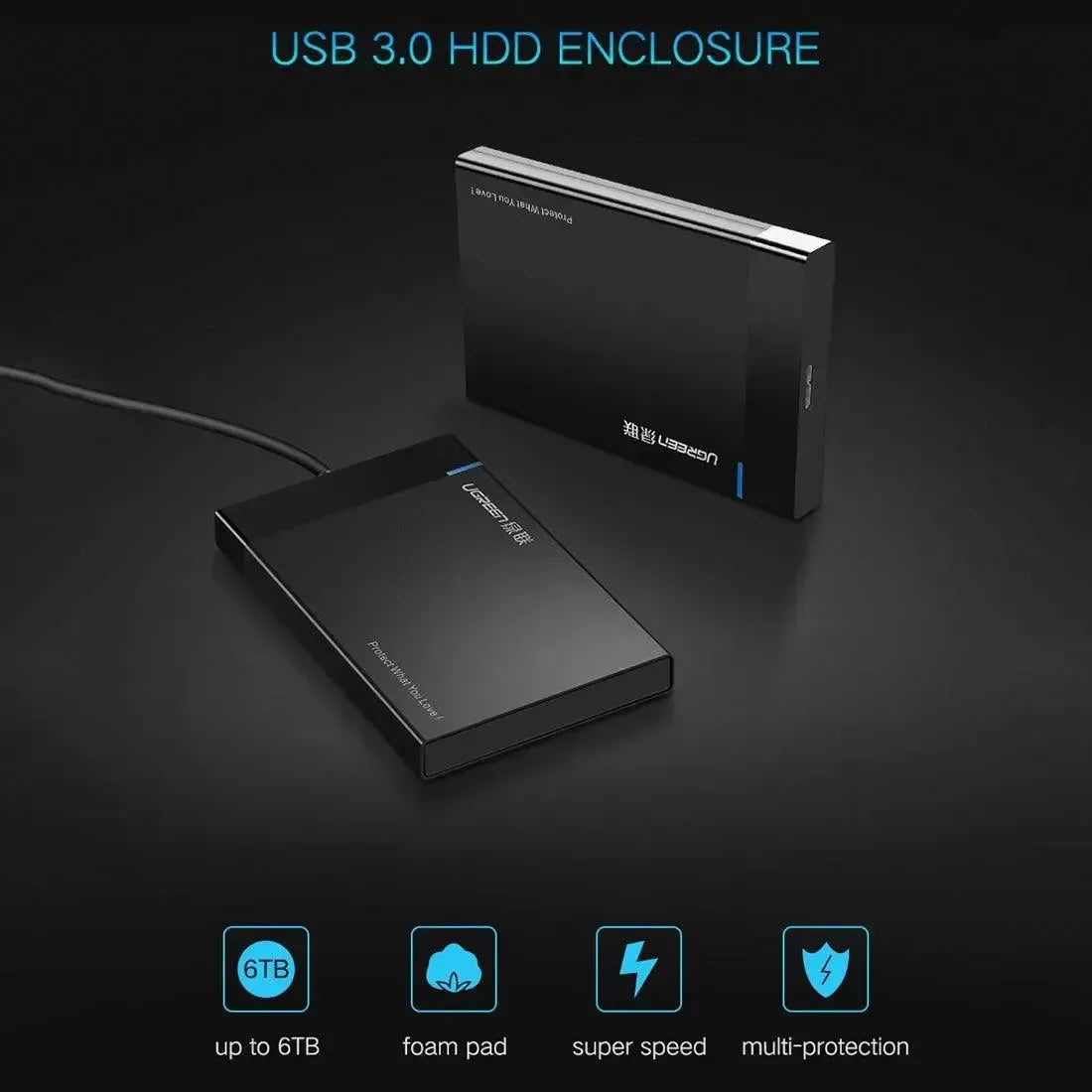 UGREEN US221 HDD Enclosure 2.5 Inch SATA To USB 3.0 SSD Adapter Hard Disk Drive Box External HDD Case Support UASP Protocol
