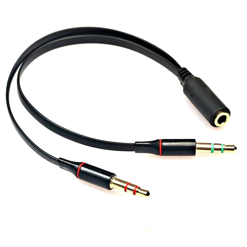 Universal Dual Male Splitter 3.5mm Female to 2 Dual 3.5mm Male Stereo Headset Jack Black