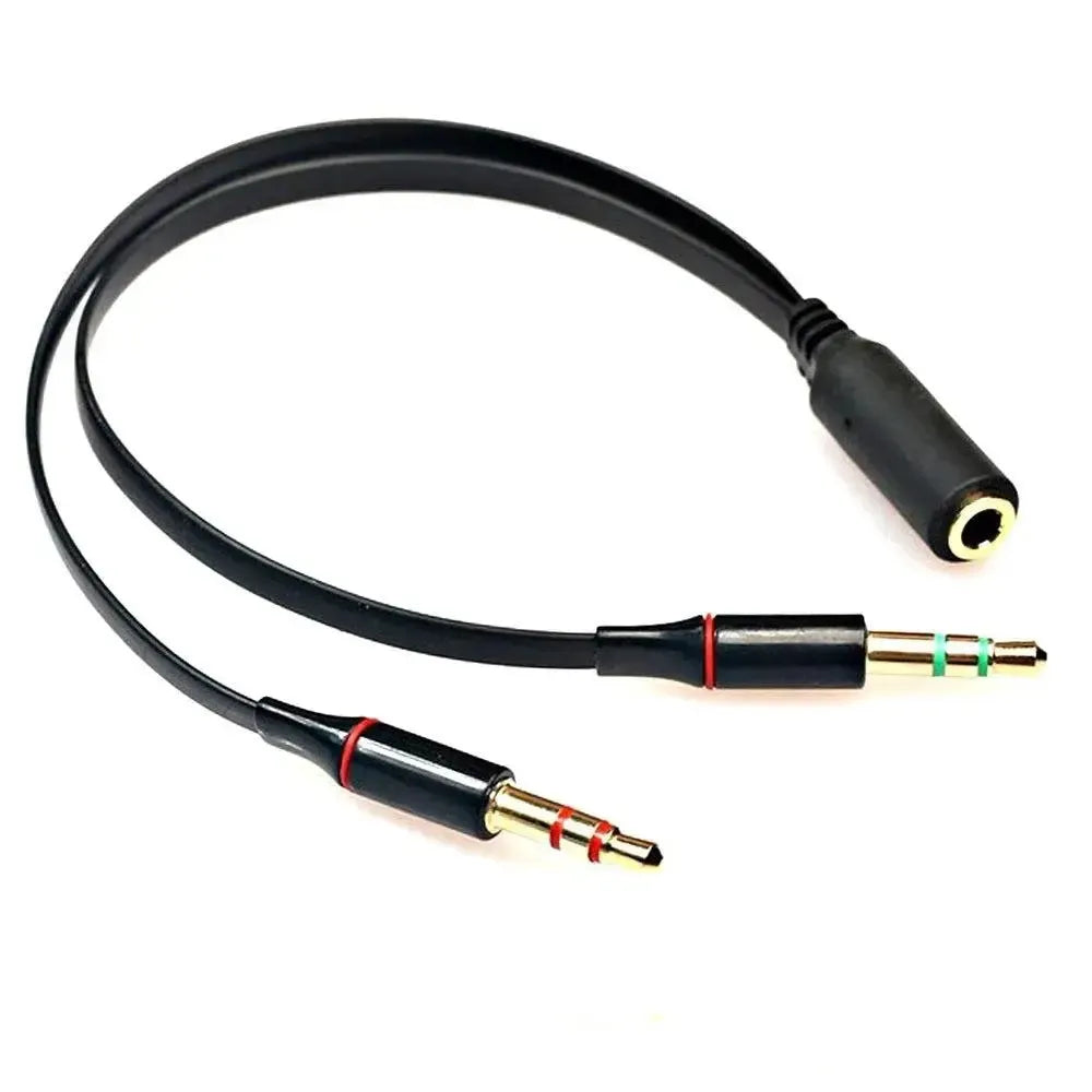 Universal Dual Male Splitter 3.5mm Female to 2 Dual 3.5mm Male Stereo Headset Jack Black