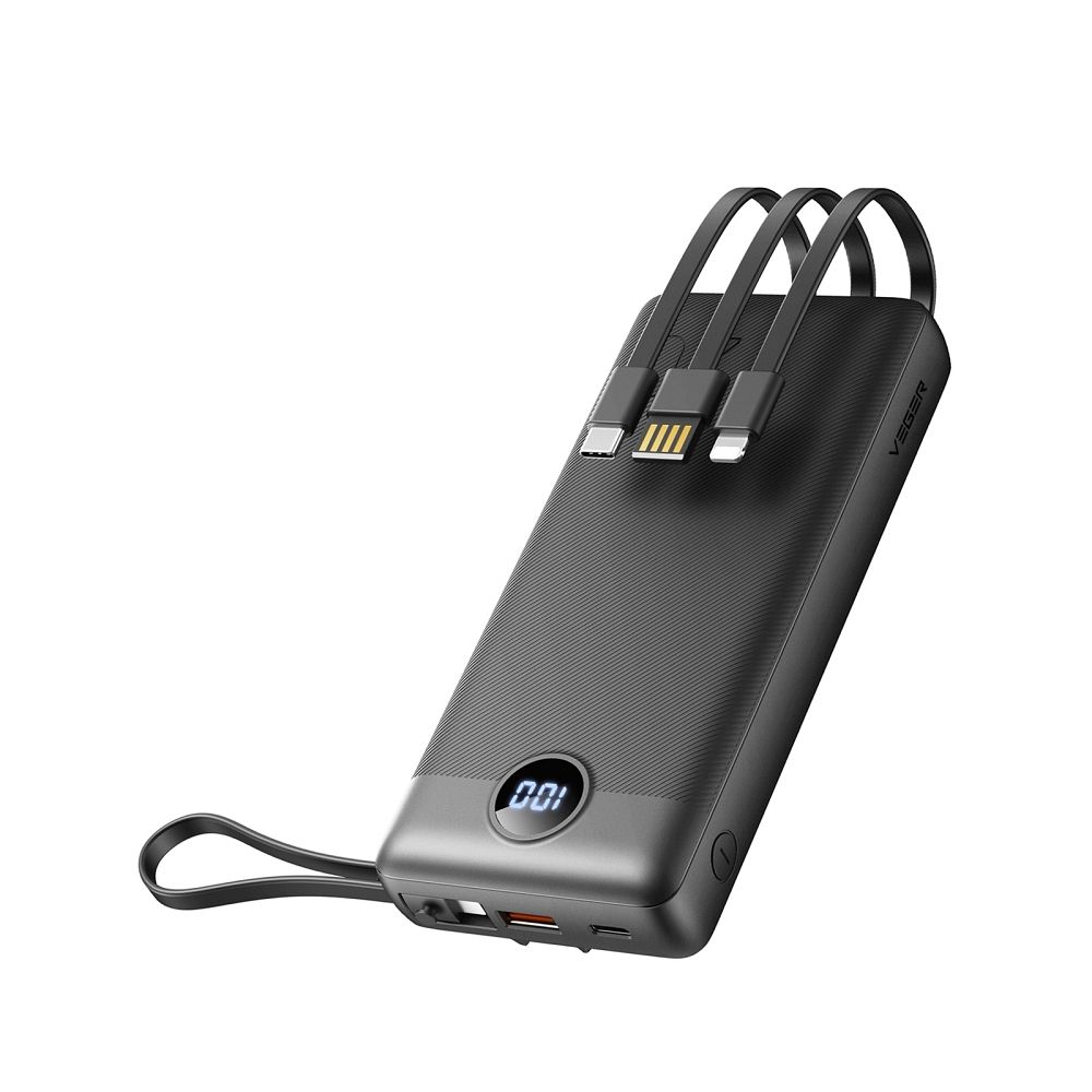 Veger C20 W2047/W2059 20000mAh Power Bank With Built-in Micro-USB Cables / Type C / Lightning Black