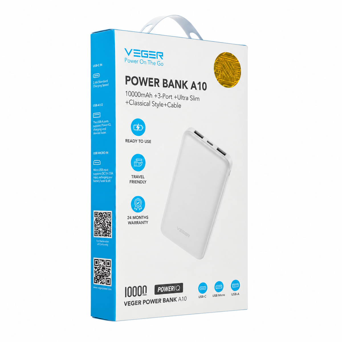 Veger W1065 A10 2A 10000mAh Power Bank White