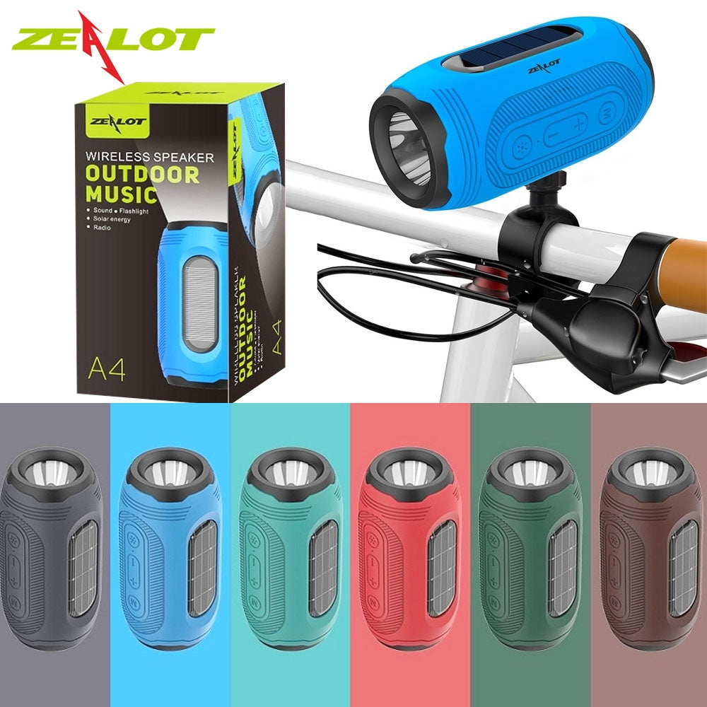 ZEALOT A4 Solar Charging Portable Outdoor IPX5 Torch Bluetooth Speaker Red-www.firsthelptech.ie