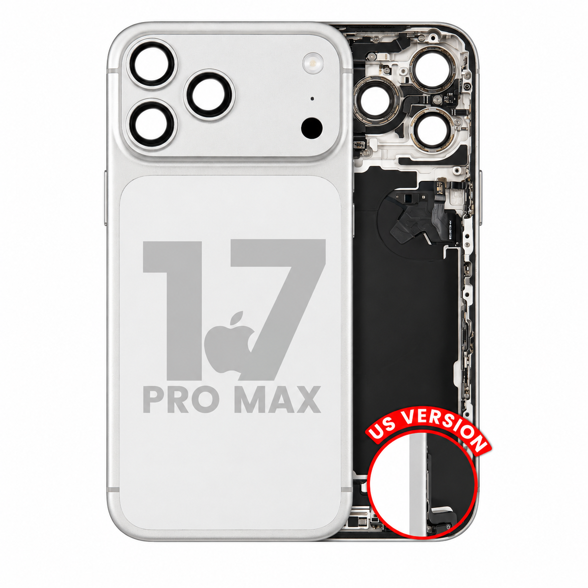 For iPhone 17 Pro Max Back Housing With Charging Port & Small Parts US Version Pulled - Grade A - Silver