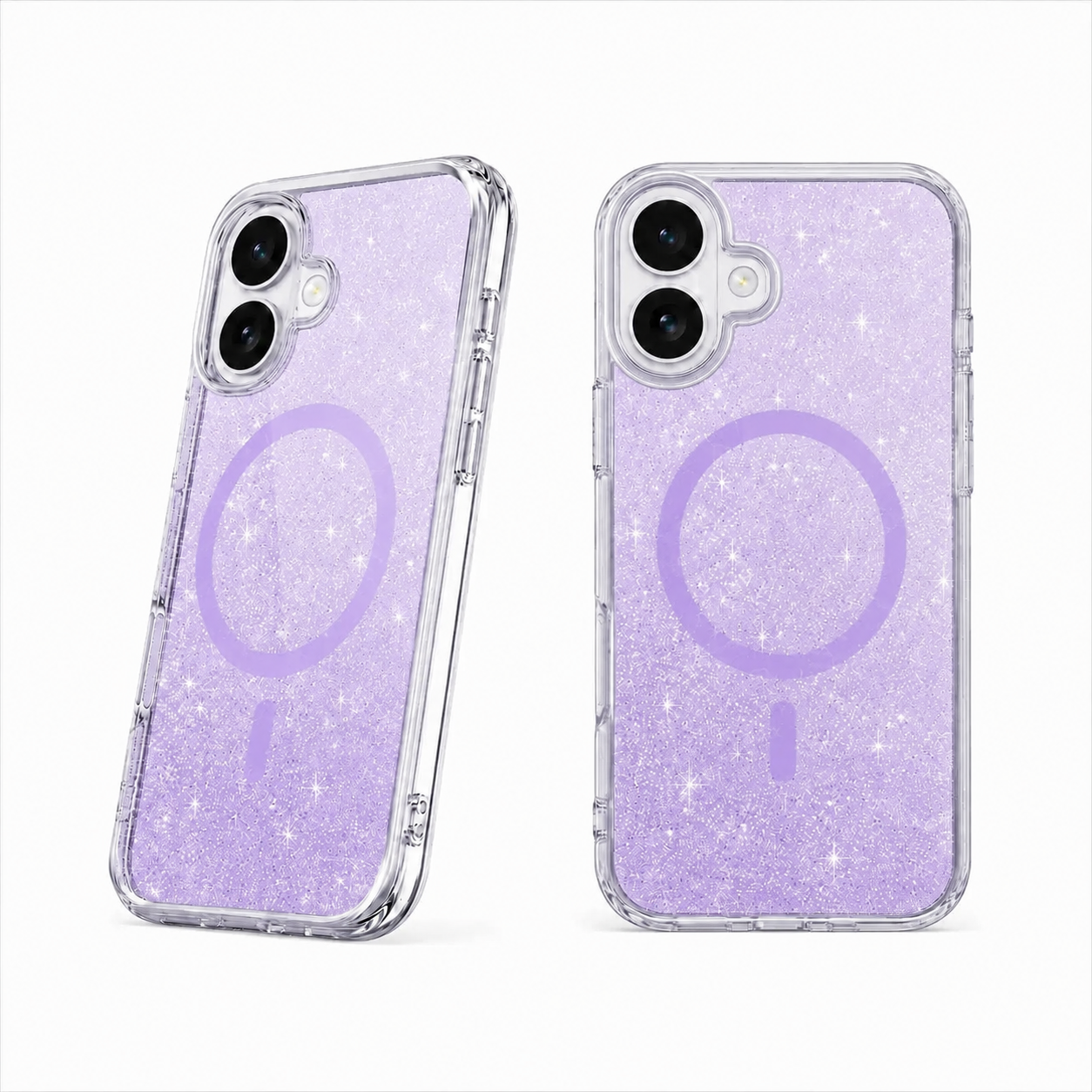For Apple iPhone 16 Magsafe Magnetic Crystal Glitter Clear Case Transparent Purple