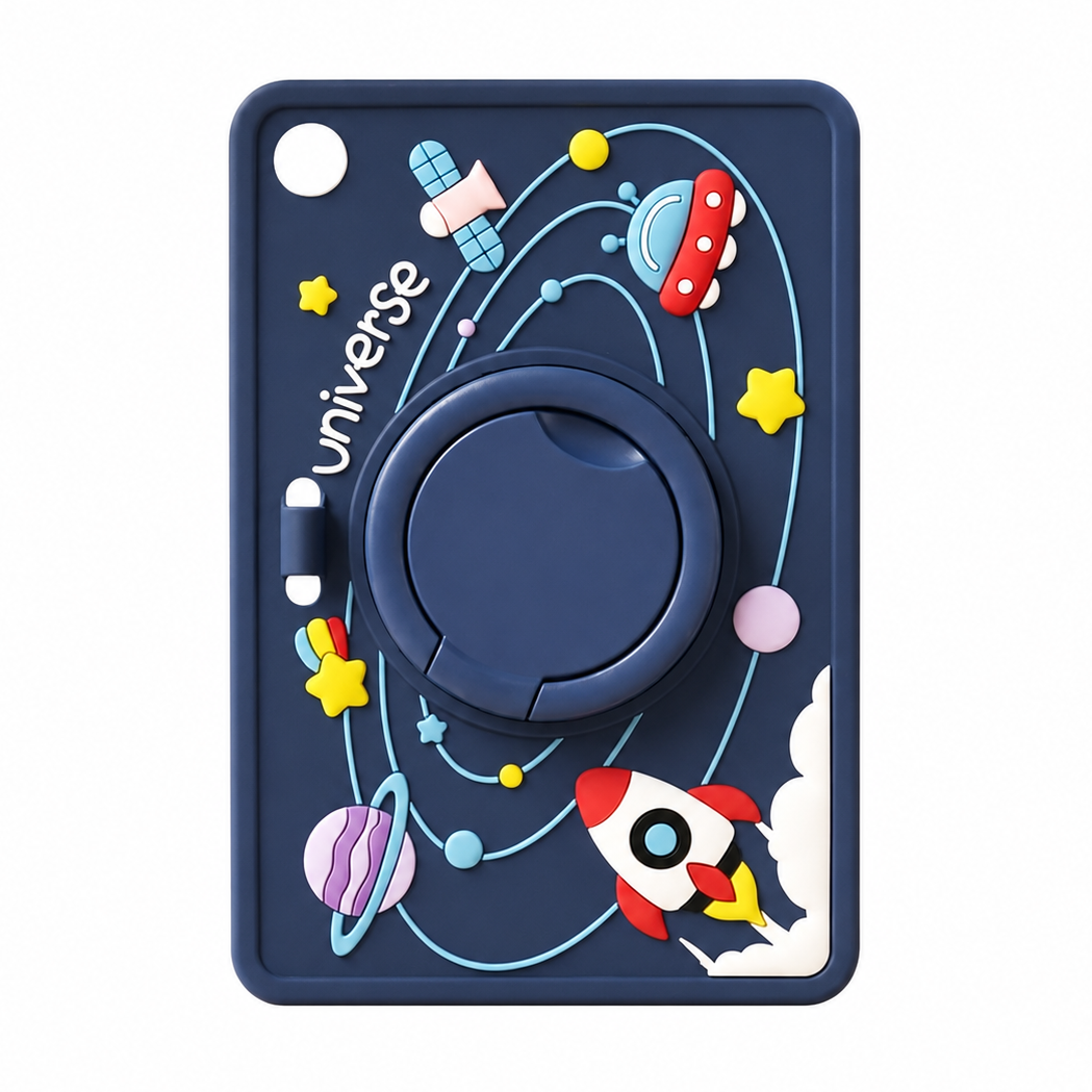 For Samsung Galaxy Tab A9 SM-X110 8.7" Kids Silicone Ring Case Navy Blue Universe
