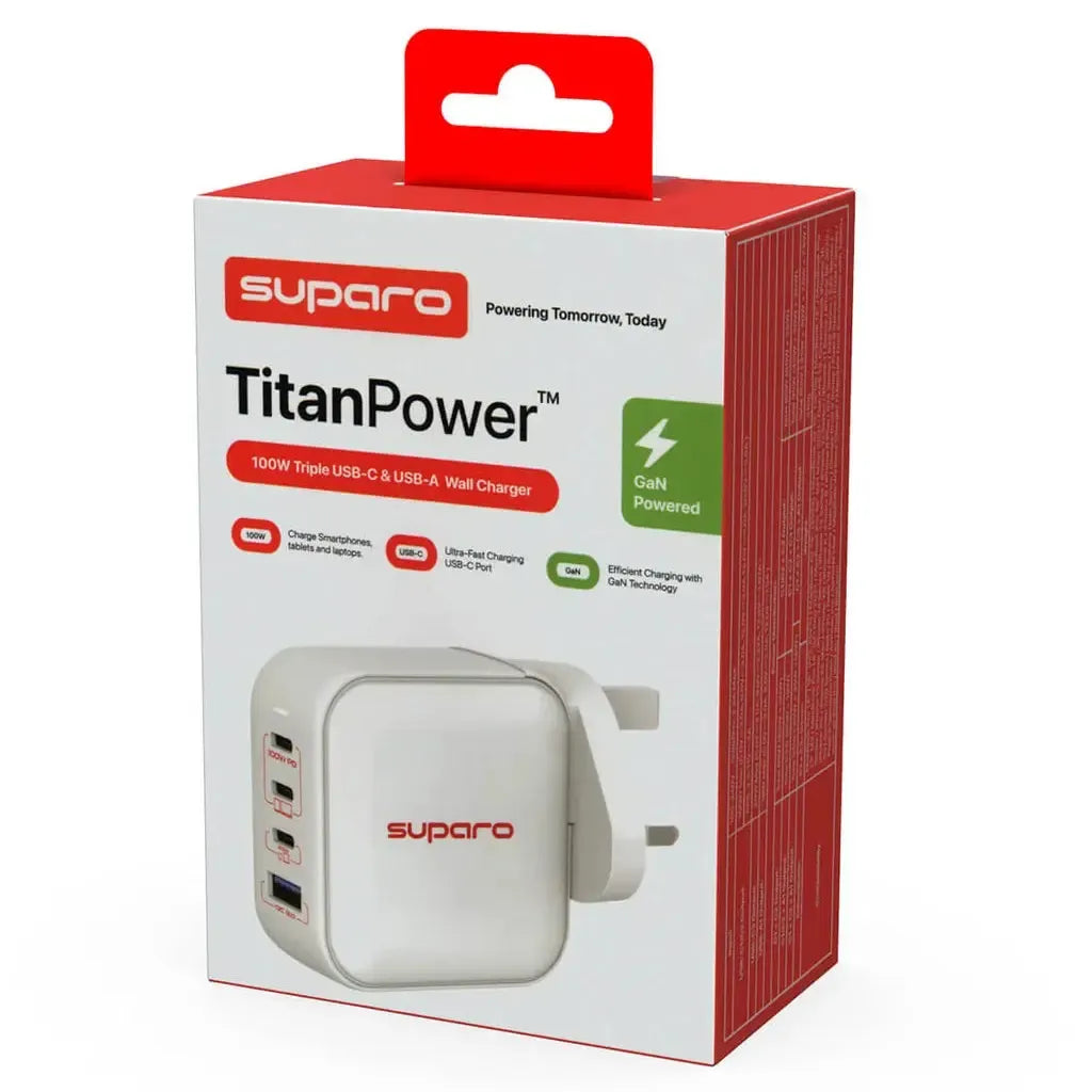 Suparo 100W GAN Triple USB-C & USB-A Charger - White