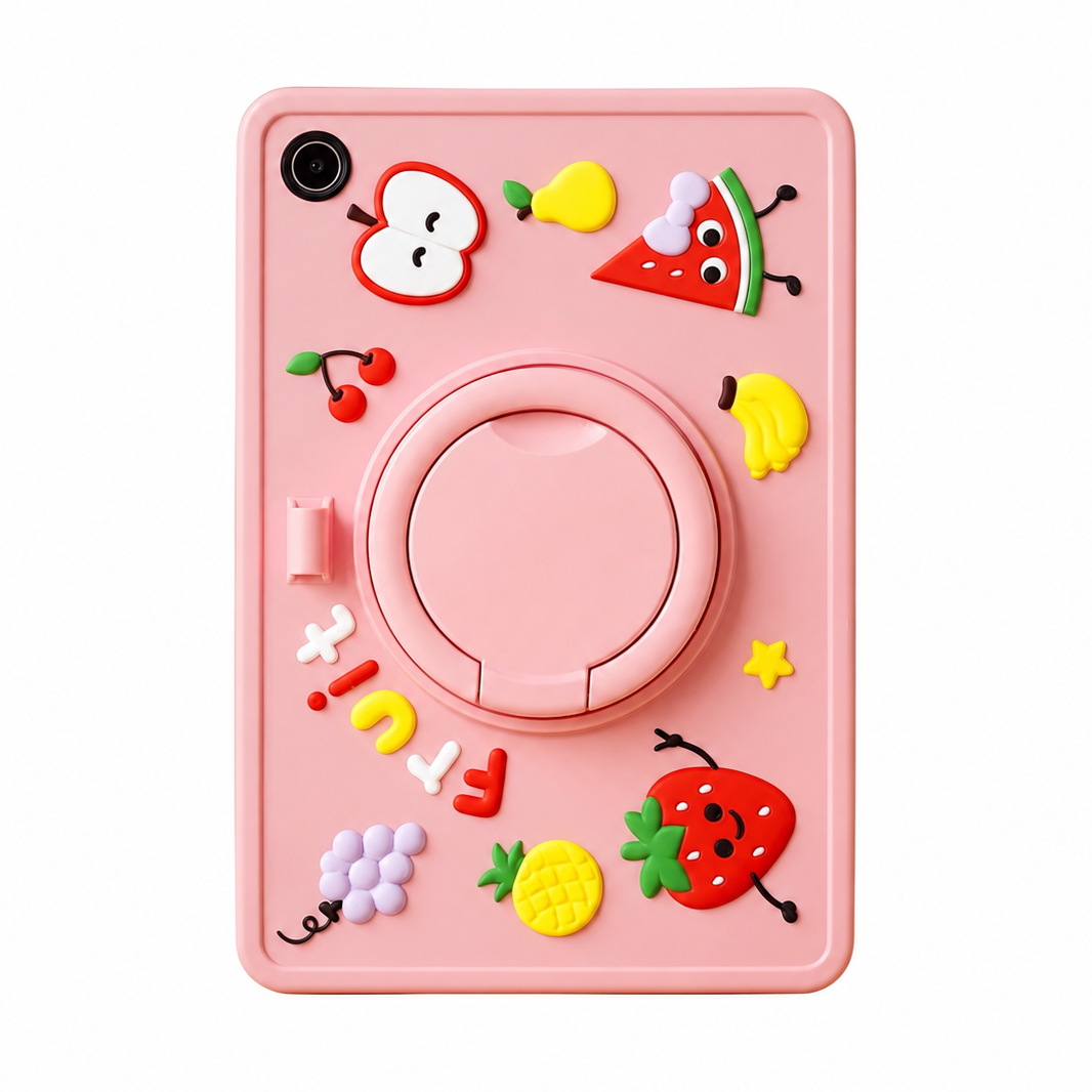 For Samsung Galaxy Tab A9 SM-X110 8.7" Kids Silicone Ring Case Pink Fruit