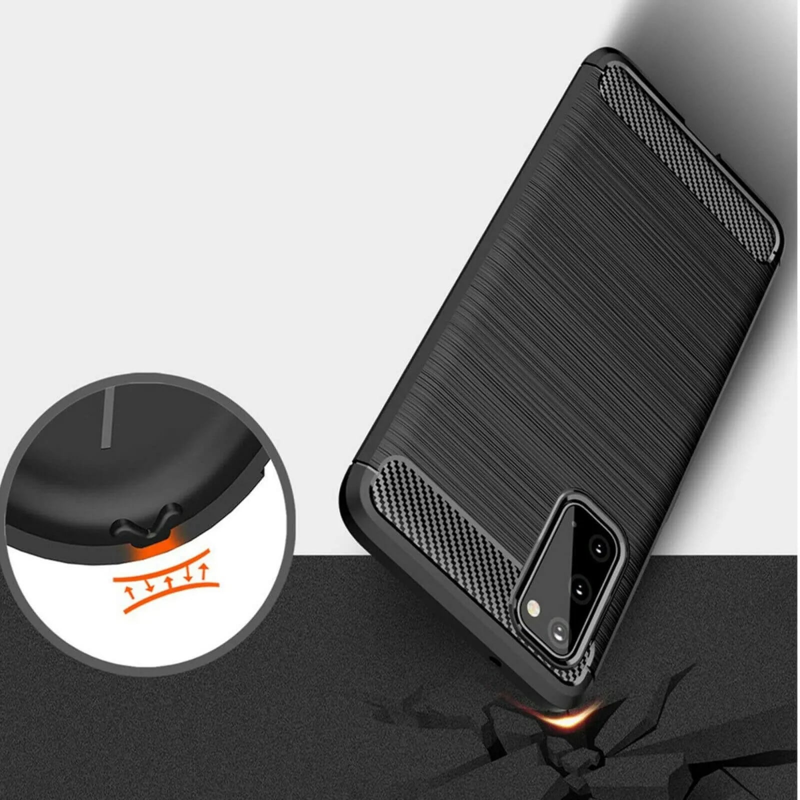 For Samsung Galaxy S20 / S20 5G Carbon Fibre Design Case TPU Cover - Black