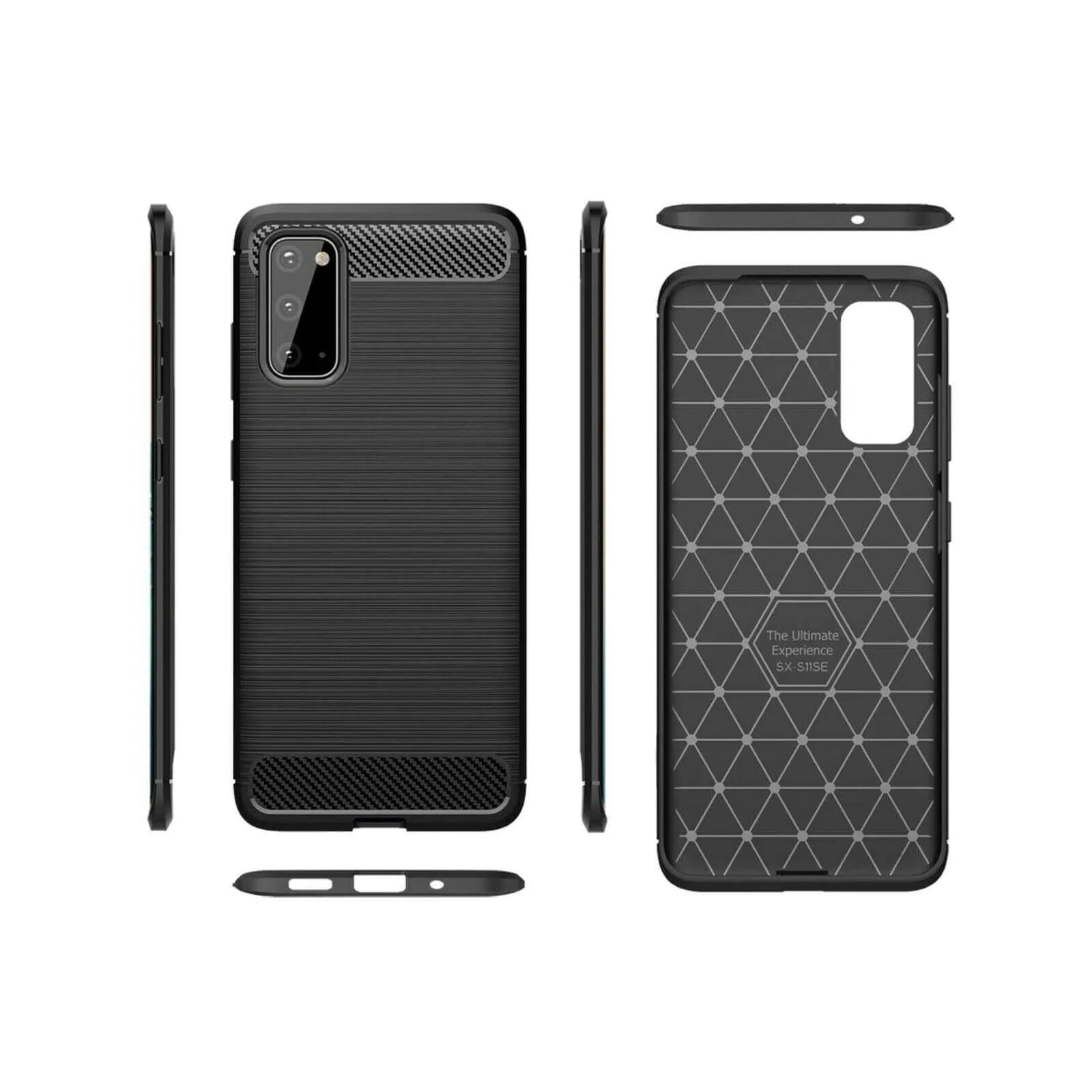 For Samsung Galaxy S20 / S20 5G Carbon Fibre Design Case TPU Cover - Black