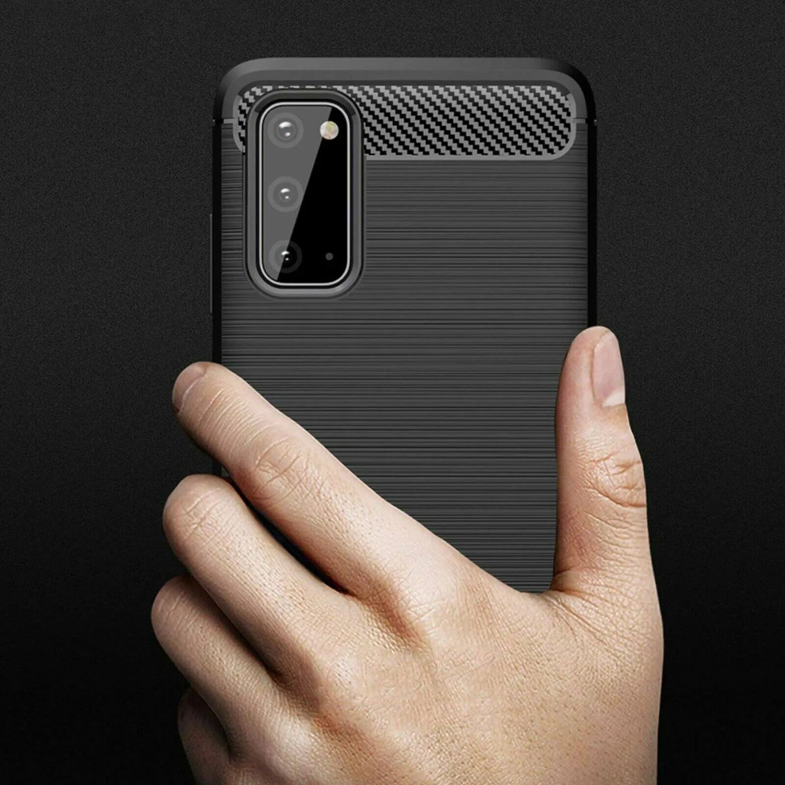 For Samsung Galaxy S20 / S20 5G Carbon Fibre Design Case TPU Cover - Black