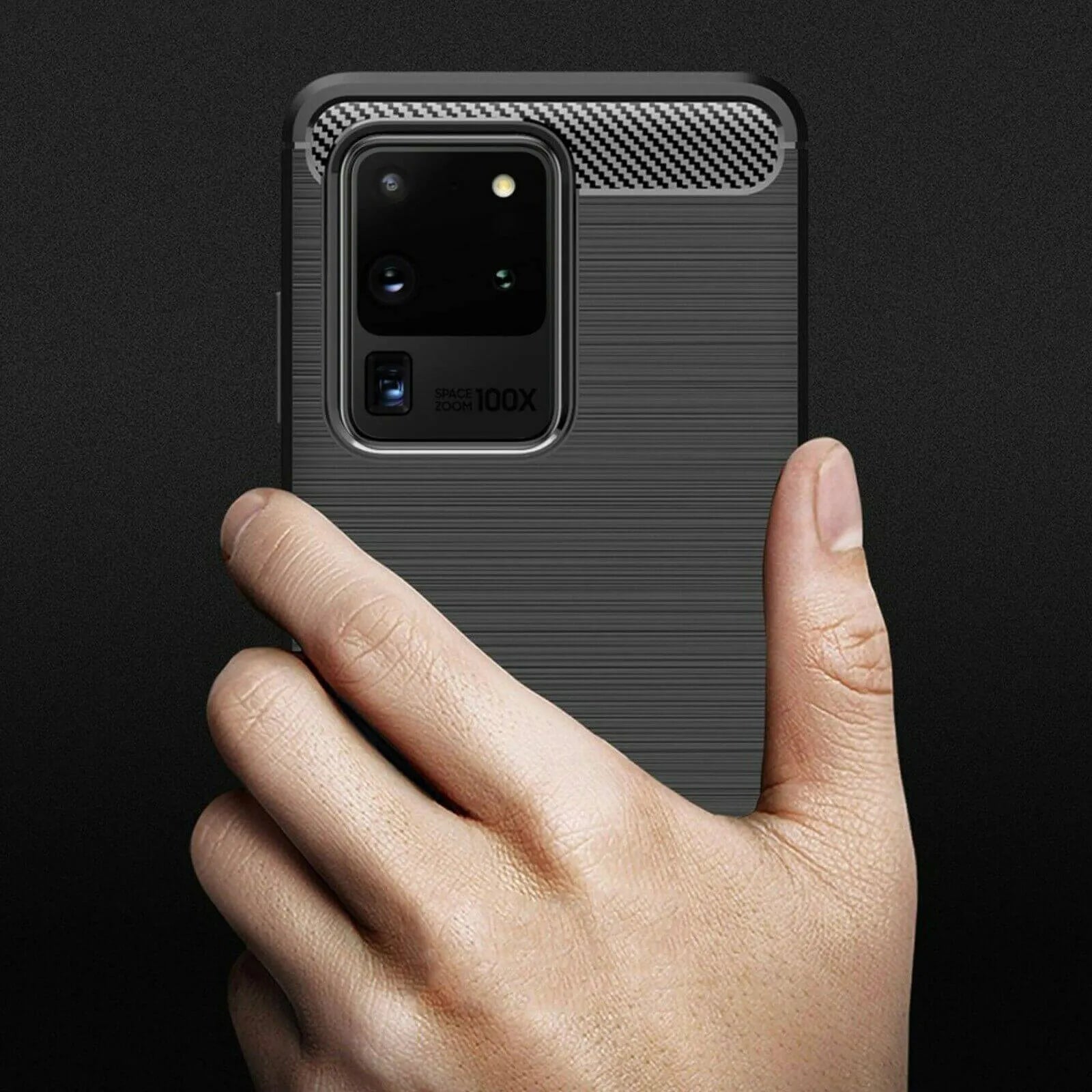 For Samsung Galaxy S20 Ultra / S20 Ultra 5G Carbon Fibre Design Case TPU Cover - Black