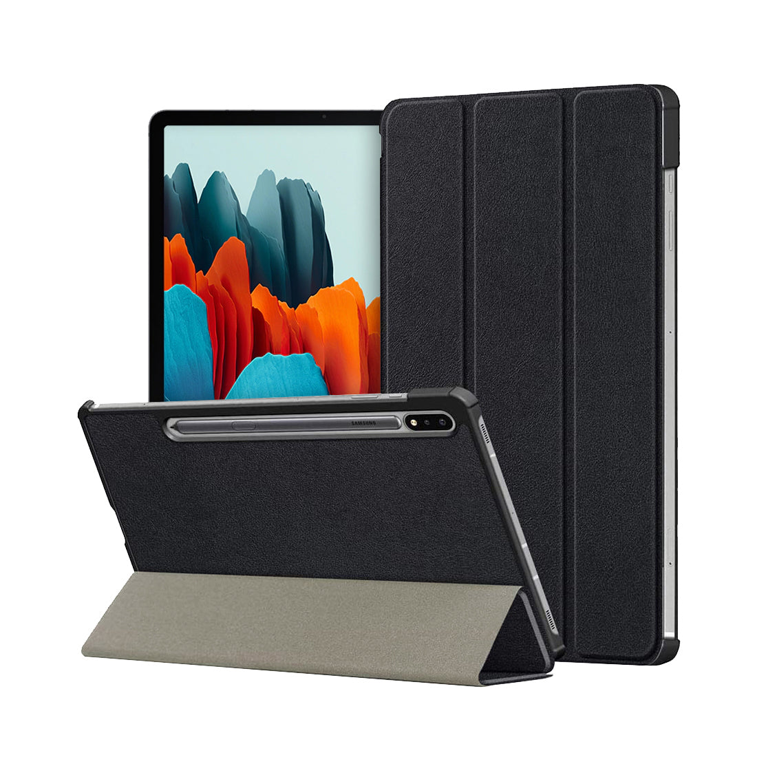 Premium Smart Cover For Samsung Galaxy Tab S8 Plus Trifold Case Black