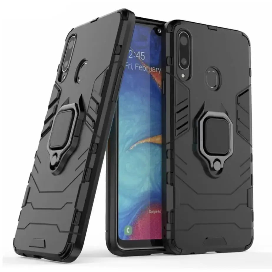 Hybrid Case For Samsung Galaxy A20s Cover Magnet Ring Holder - Black