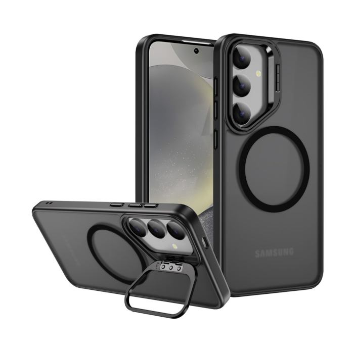 For Samsung Galaxy S25 FE Skin-Feel Camera Holder Magsafe Case Black