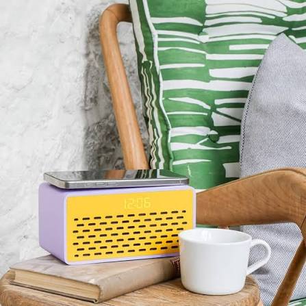 Rise Mix Wireless Phone Charger Bluetooth Speaker & Alarm Clock - Purple Yellow