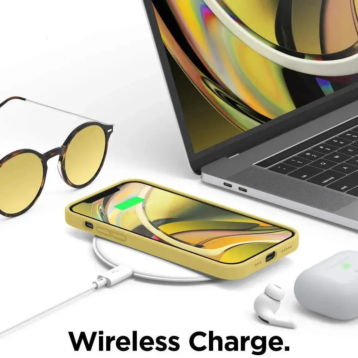 Liquid Silicone Case For Apple iPhone 12 / 12 Pro Luxury Thin Phone Cover Yellow