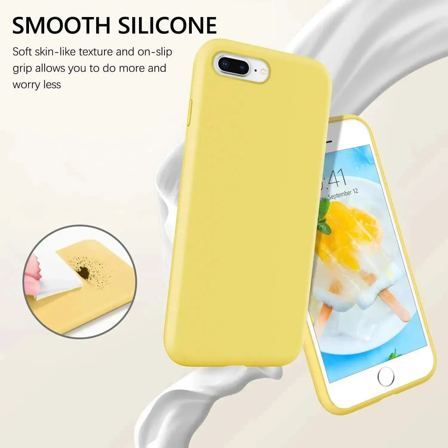 Liquid Silicone Case For Apple iPhone 8 Plus / 7 Plus Luxury Thin Phone Cover Yellow