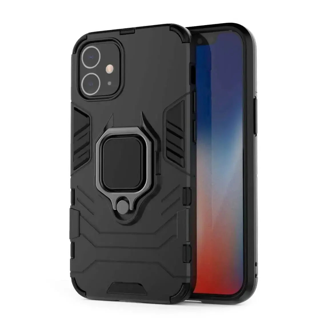 Luxury Hybrid Case For Apple iPhone 12 Mini Shockproof Cover Magnet Ring Holder - Black