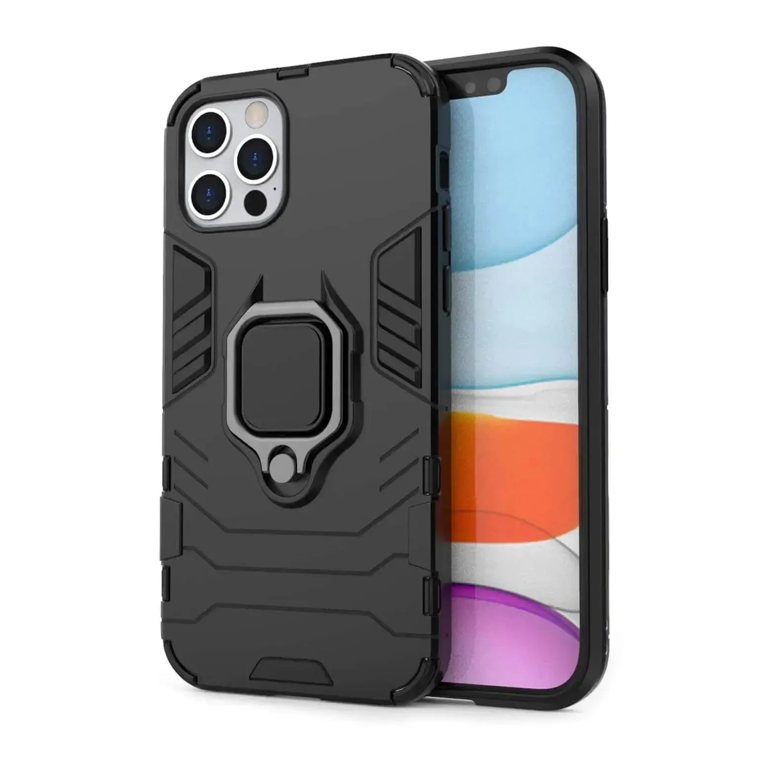 Luxury Hybrid Case For Apple iPhone 12 Pro Max Shockproof Cover Magnet Ring Holder - Black