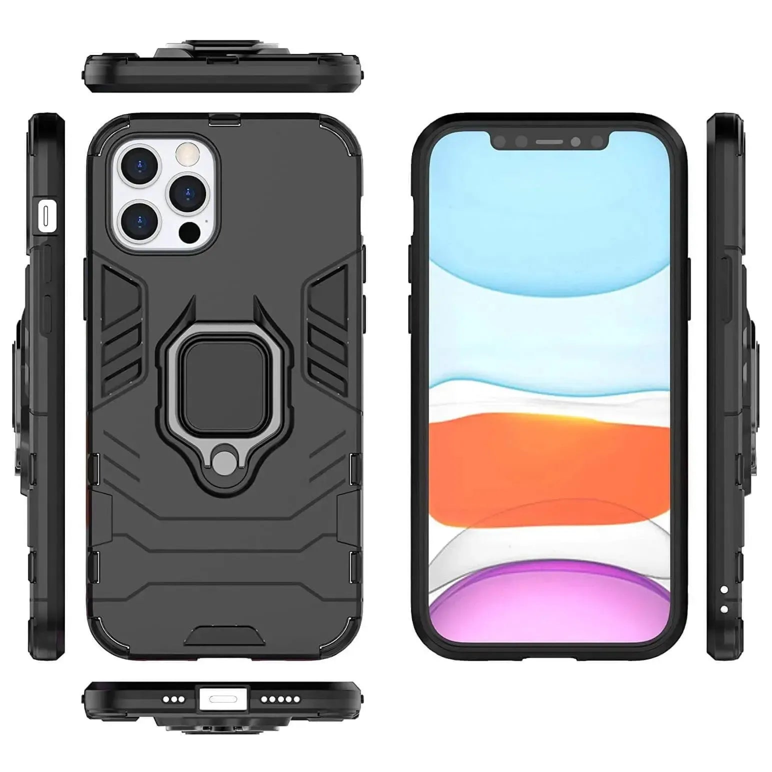 Luxury Hybrid Case For Apple iPhone 12 Pro Max Shockproof Cover Magnet Ring Holder - Black