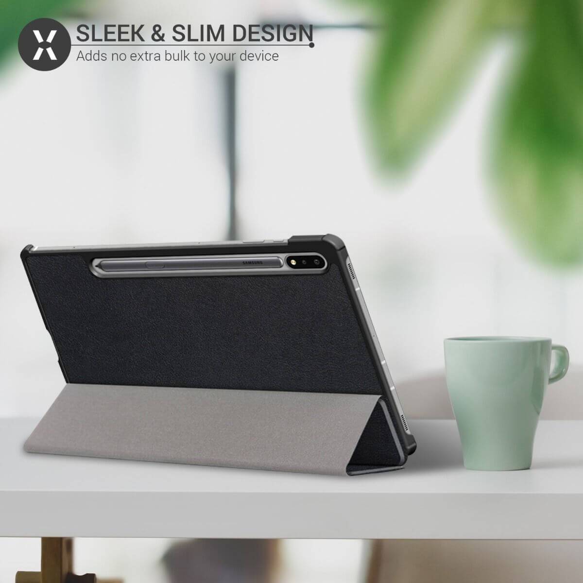 Premium Smart Cover For Samsung Galaxy Tab S8 Trifold Case Black