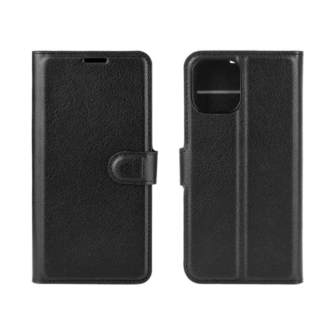 PU Leather Wallet Cover For Apple iPhone 12 / 12 Pro Case Holder Card Slots Black