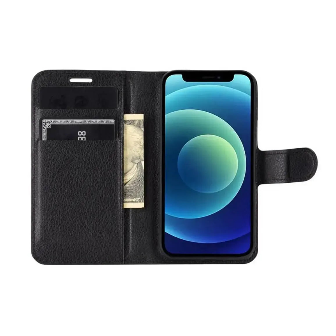 PU Leather Wallet Cover For Apple iPhone 12 Mini Case Holder Card Slots Black