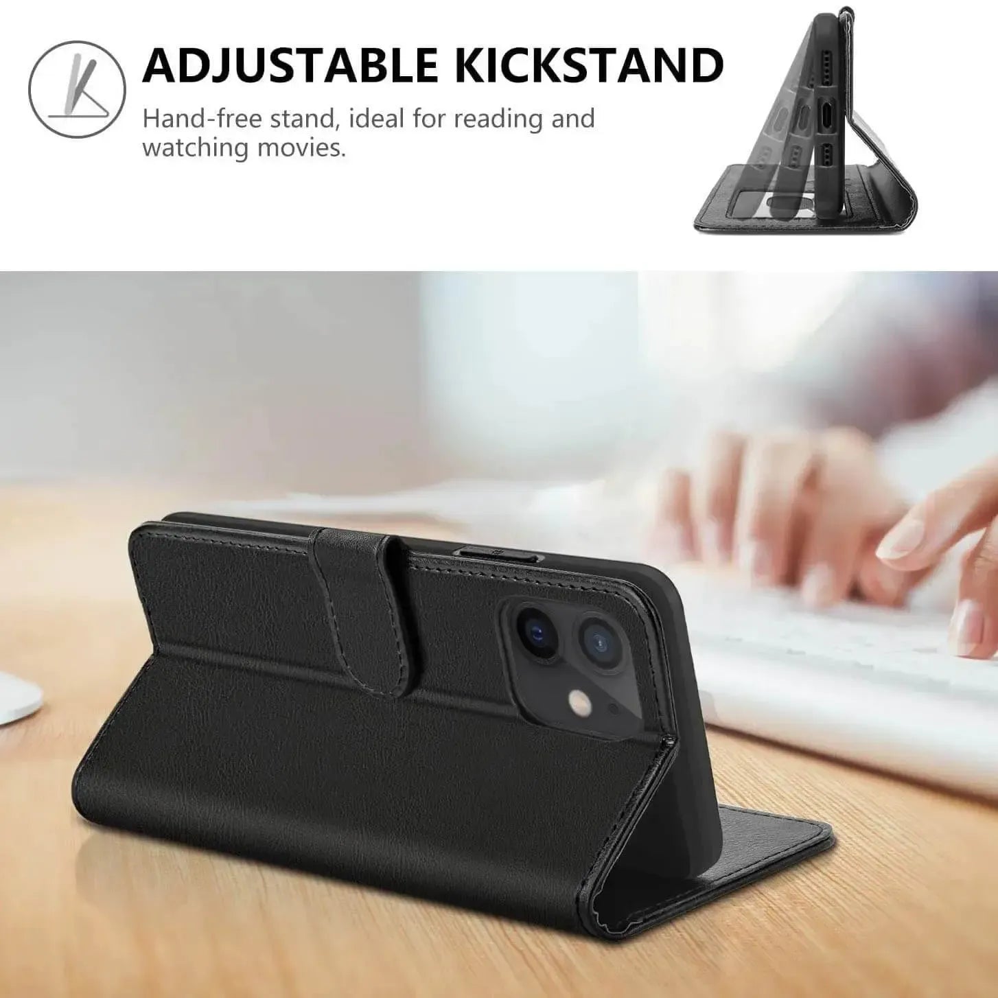 PU Leather Wallet Cover For Apple iPhone 12 Mini Case Holder Card Slots Black