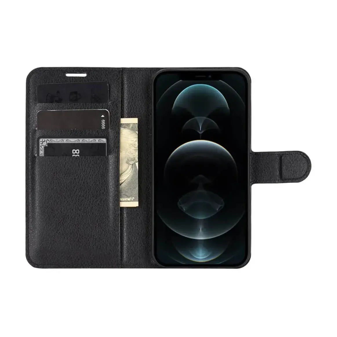 PU Leather Wallet Cover For Apple iPhone 12 Pro Max Case Holder Card Slots Black