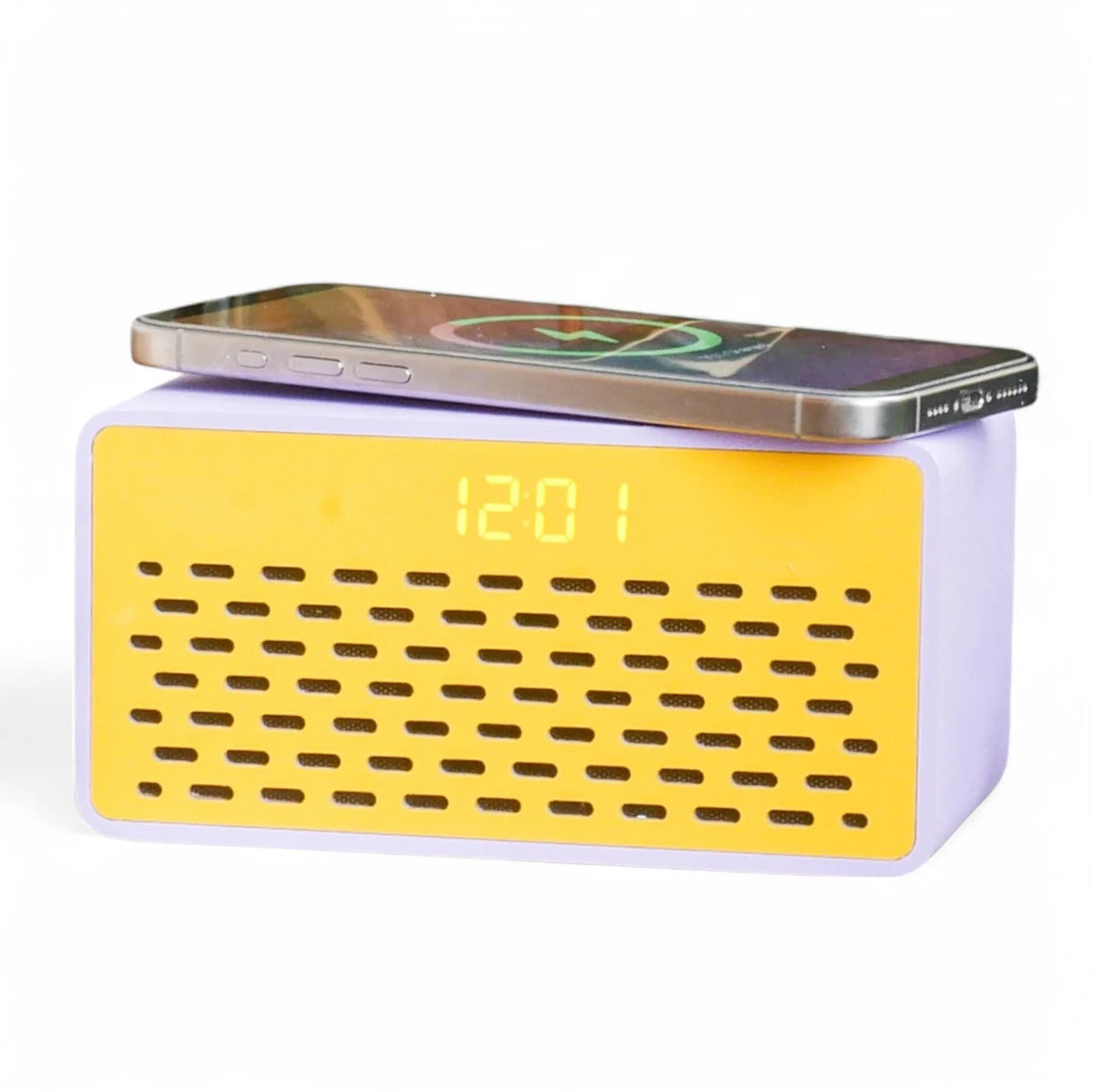 Rise Mix Wireless Phone Charger Bluetooth Speaker & Alarm Clock - Purple Yellow