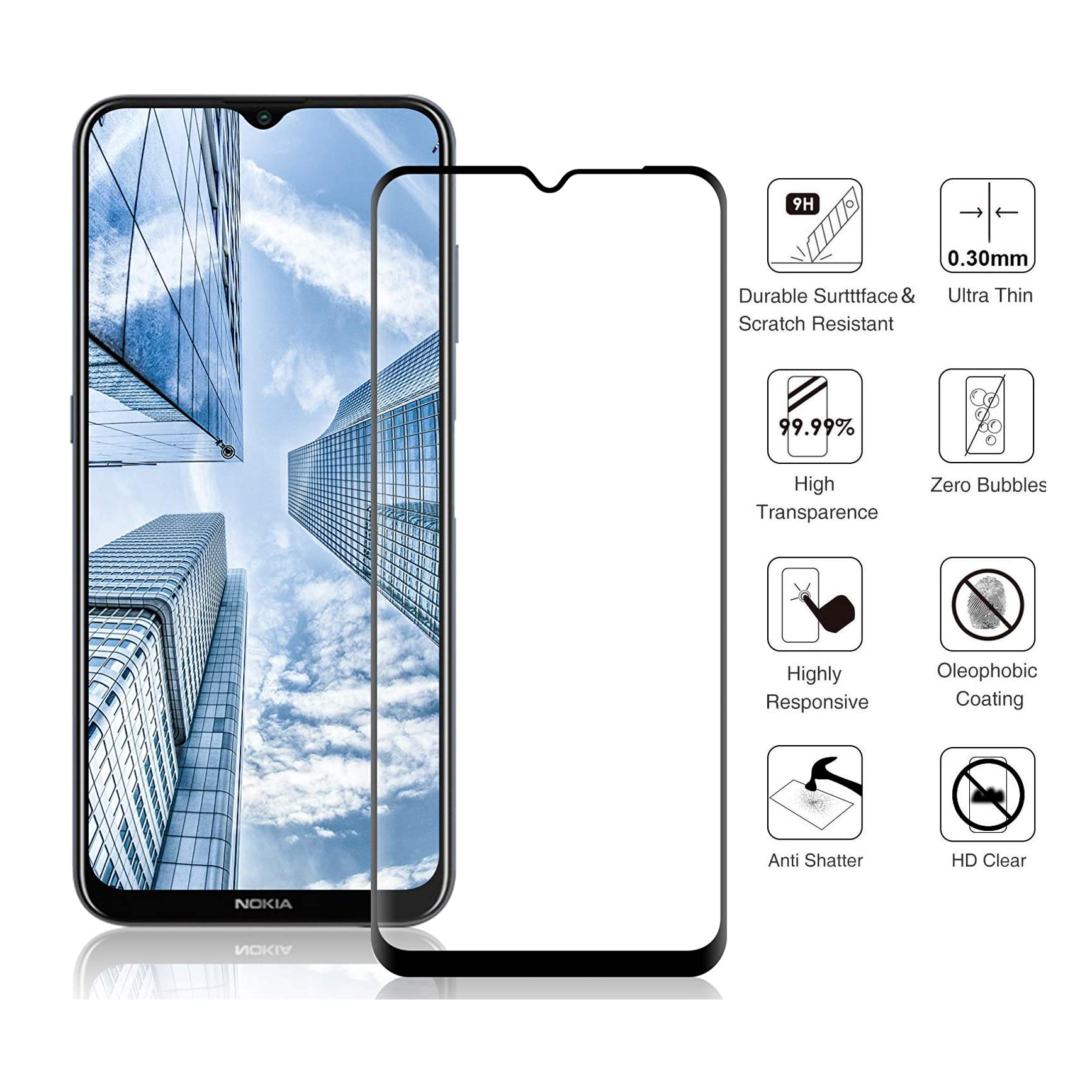 5D Full Coverage Screen Protector For Nokia 2.4 Tempered Glass-www.firsthelptech.ie