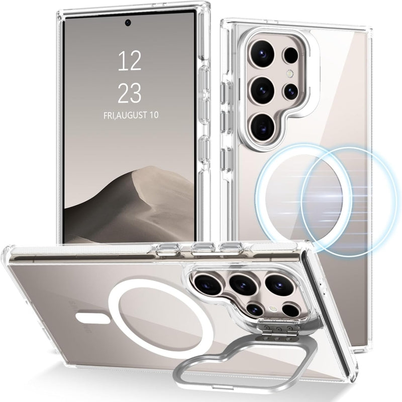 For Samsung Galaxy S24 Ultra Shockproof Camera Lens Holder Magsafe Case Transparent