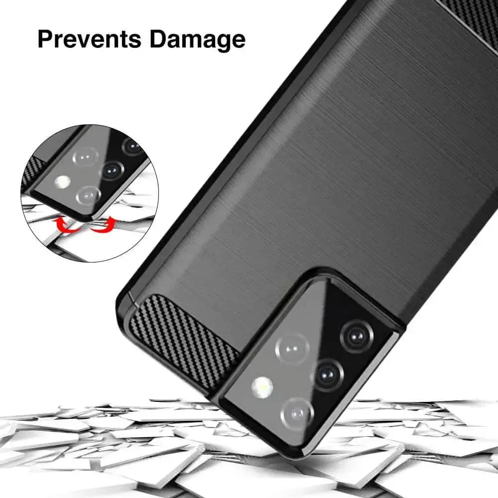 TPU Phone Cover For Samsung Galaxy S21 Ultra Carbon Fiber Case Black