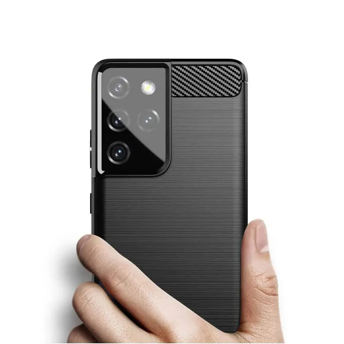 TPU Phone Cover For Samsung Galaxy S21 Ultra Carbon Fiber Case Black