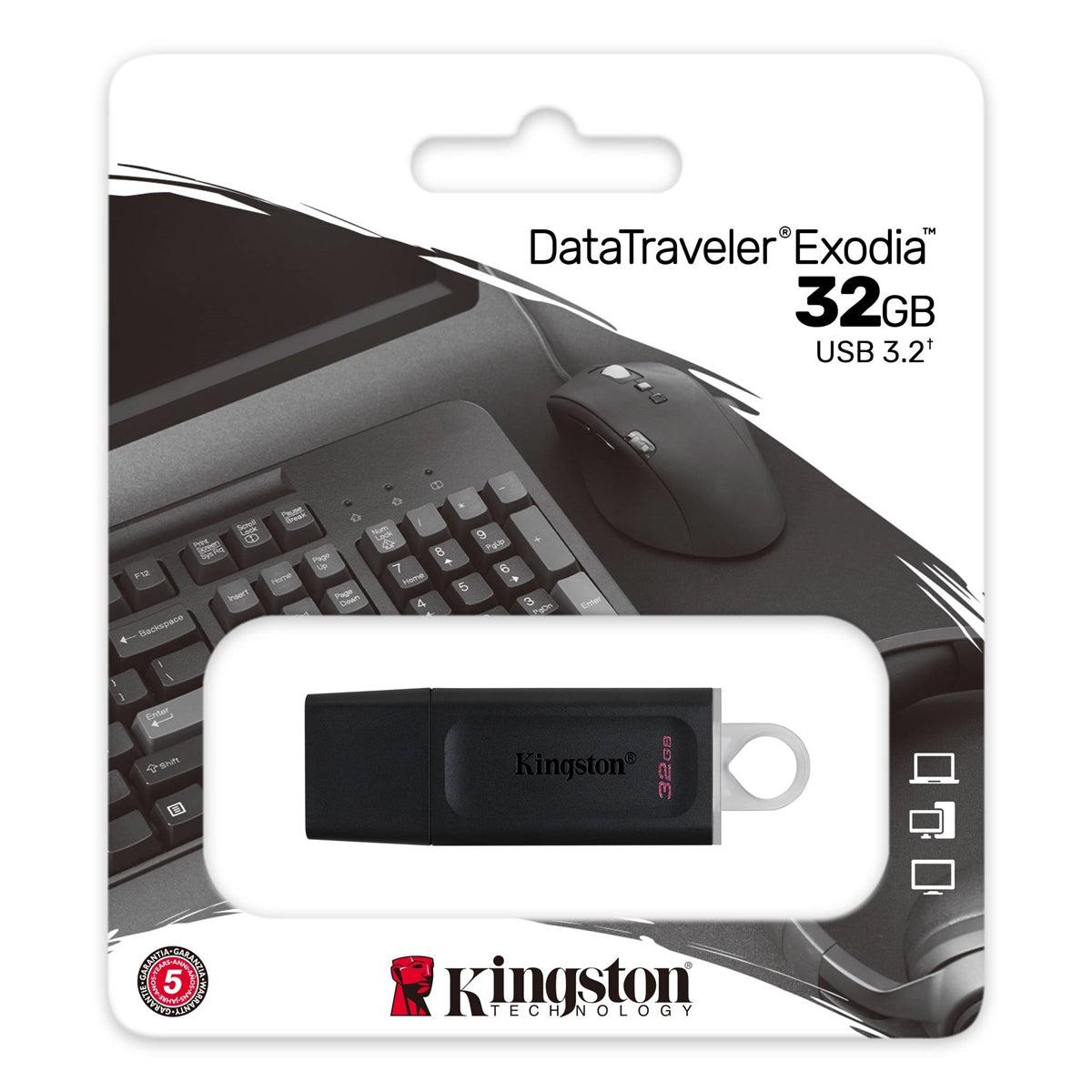 Kingston (USB) 3.2 Gen 1 Flash Drive 32GB Black & White-Memory Cards & SSD-First Help Tech
