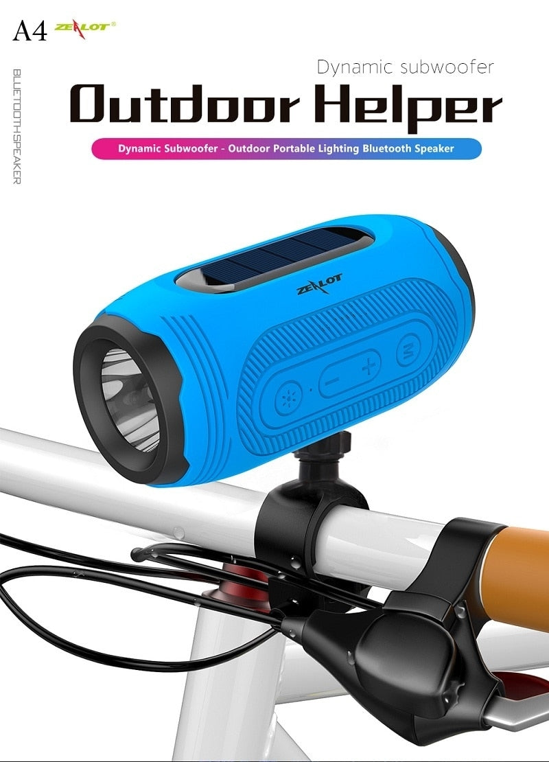 ZEALOT A4 Solar Charging Portable Outdoor IPX5 Torch Bluetooth Speaker - Blue-First Help Tech
