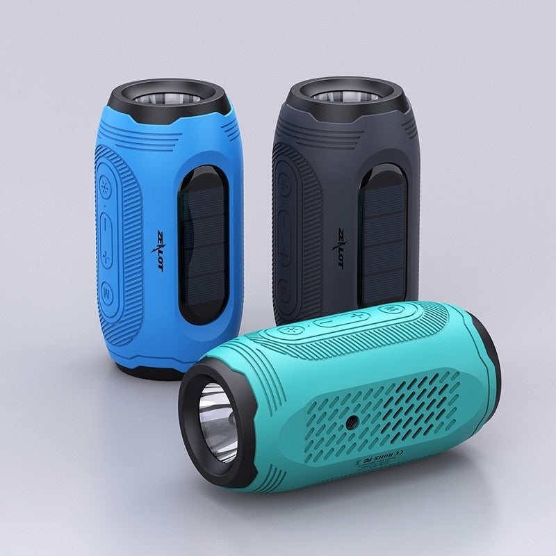 ZEALOT A4 Solar Charging Portable Outdoor IPX5 Torch Bluetooth Speaker - Grey-www.firsthelptech.ie