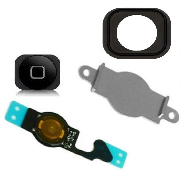 Apple iPhone 5 5G home button menu+flex cable+holder rubber+metal spacer - Black for [product_price] - First Help Tech