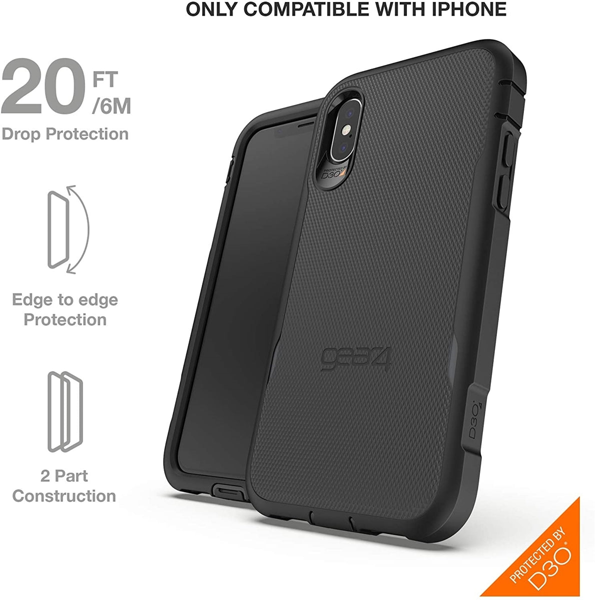 For Apple Gear4 Platoon iPhone XS Max Heavy Duty Case Black-www.firsthelptech.ie