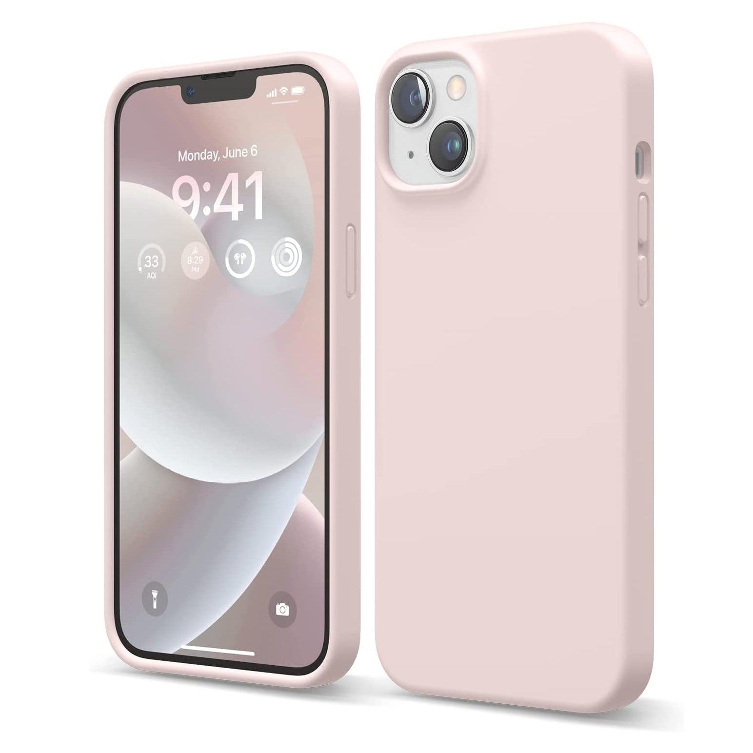 Liquid Silicone Case For Apple iPhone 14 Plus Luxury Thin Phone Cover Pink Sand-First Help Tech