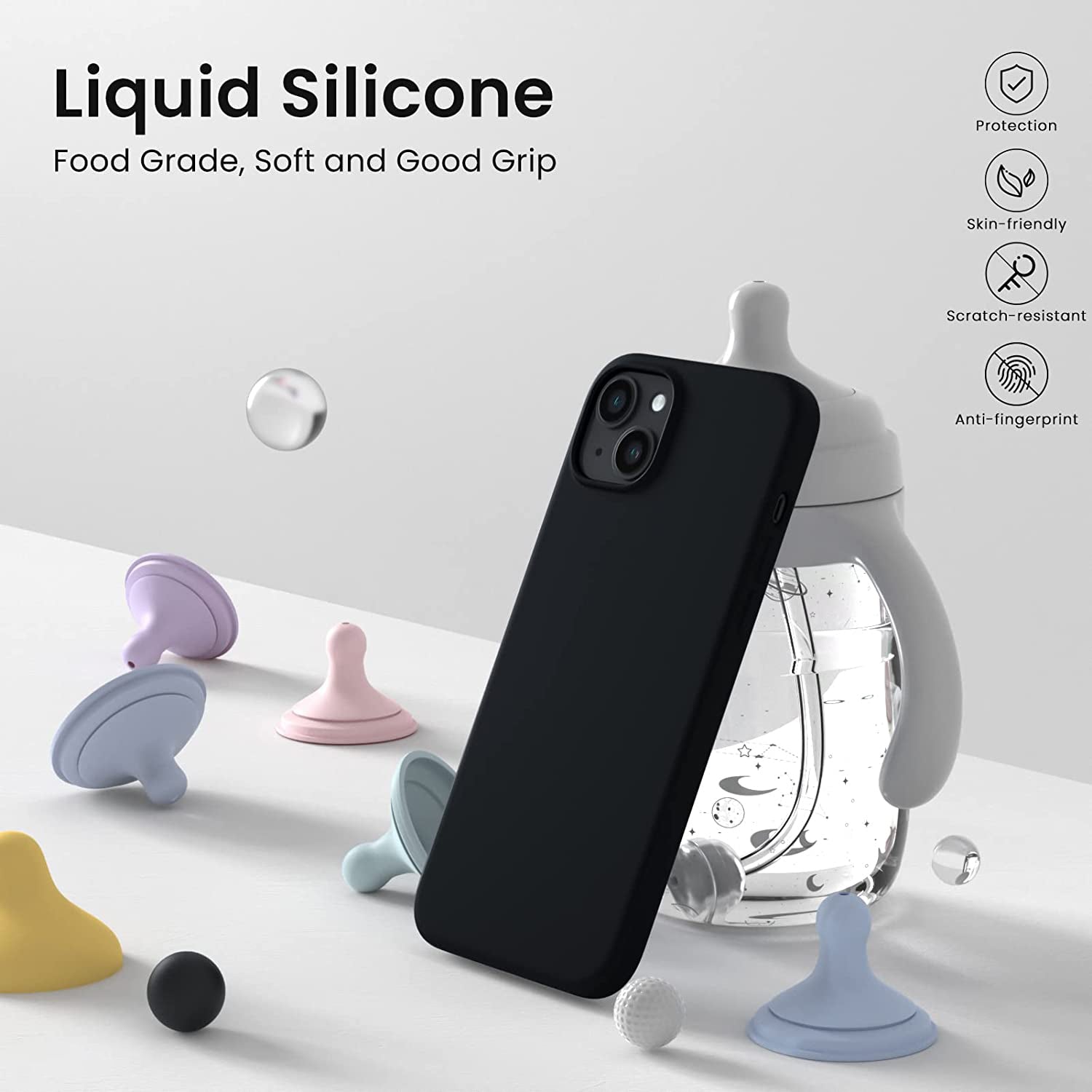 Liquid Silicone Case For Apple iPhone 14 Plus Luxury Thin Phone Cover Black-First Help Tech