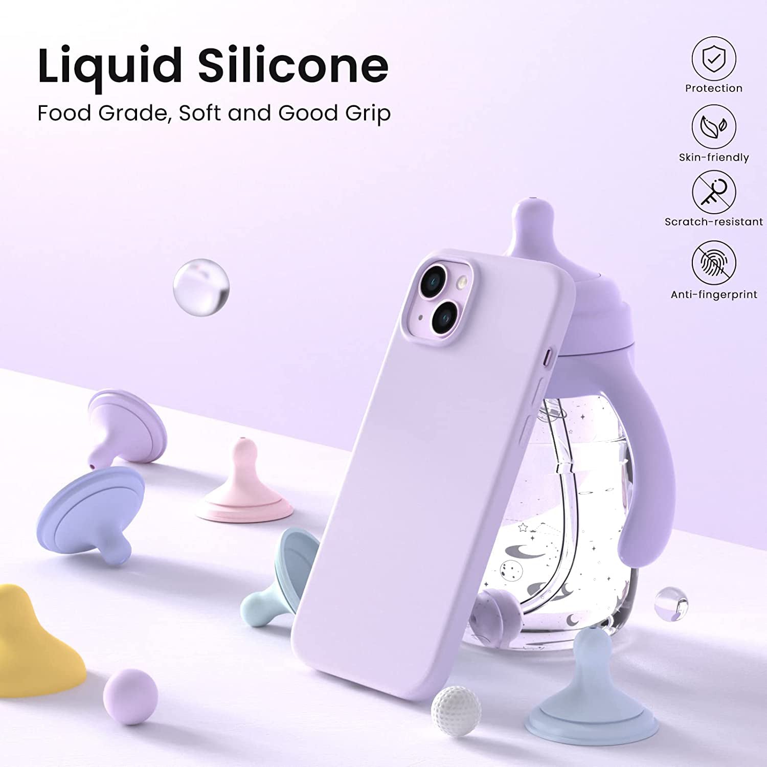 Liquid Silicone Case For Apple iPhone 14 Luxury Shockproof Phone Cover - Lilac Purple-First Help Tech